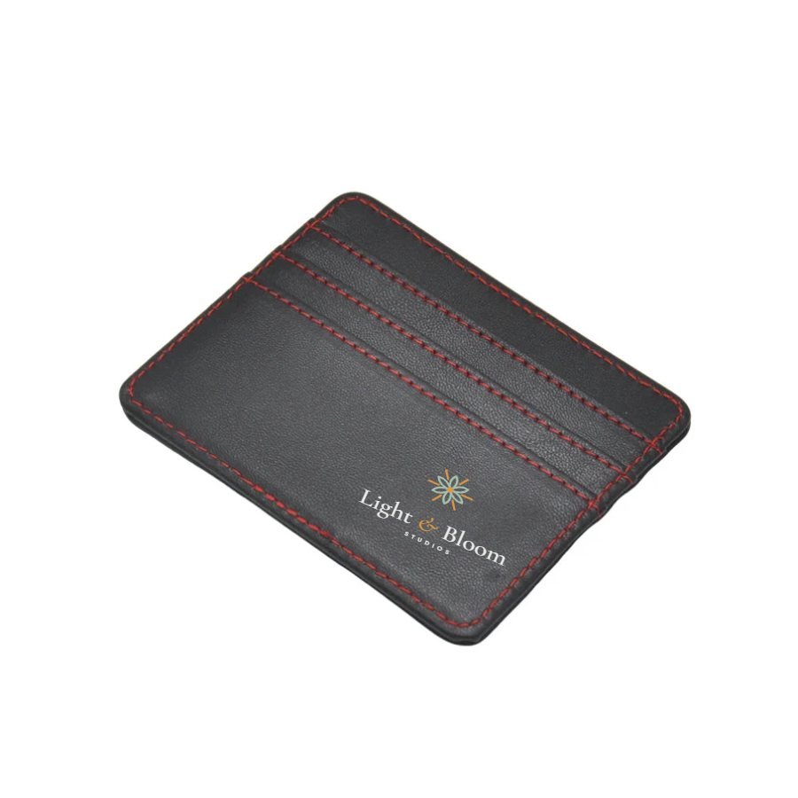 Card holder personalised with the Light & Bloom logo